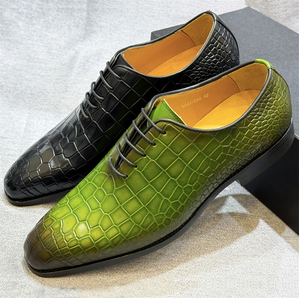 Fashionable Crocodile Pattern Low-top Business Lace-up Oxford Shoes