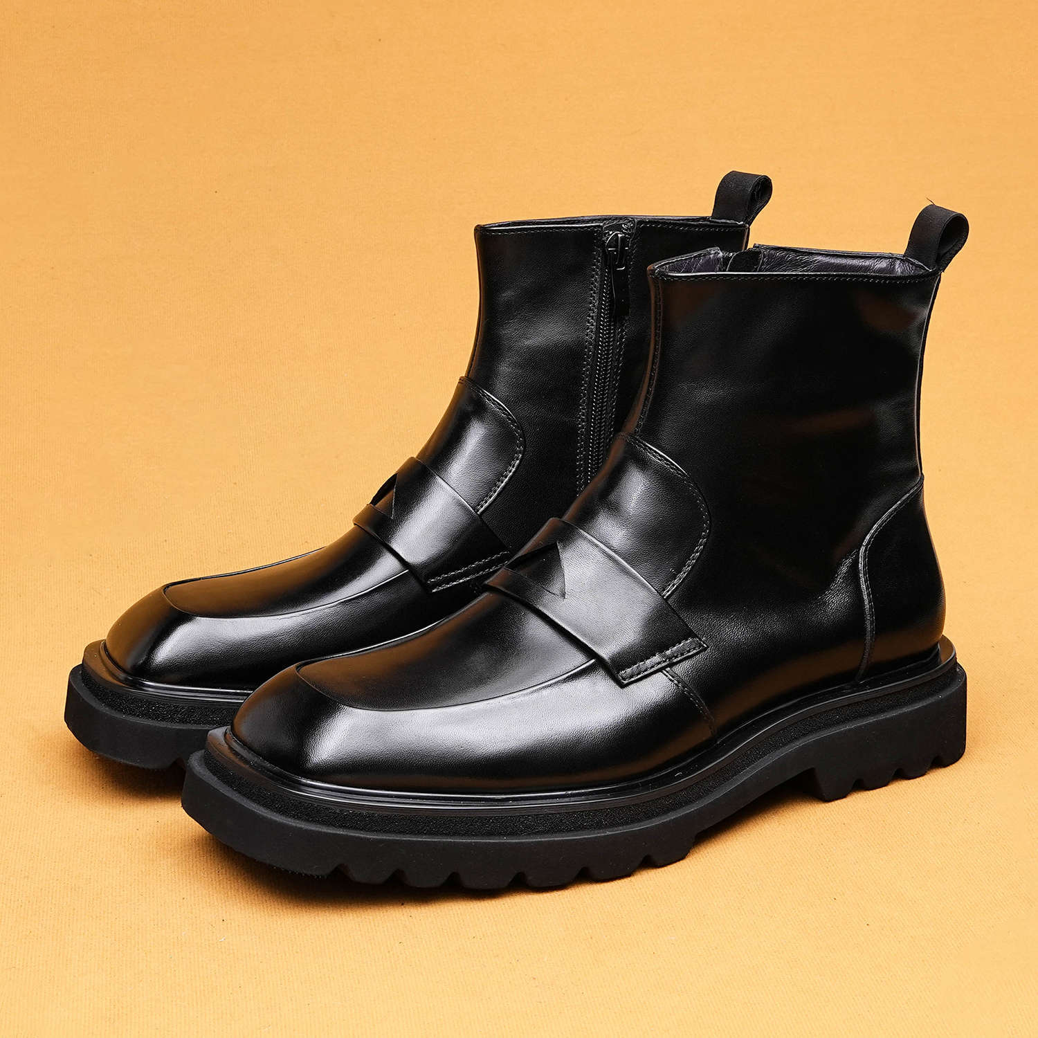Men's Leather Ankle Boots in Black and Brown with Chunky Soles