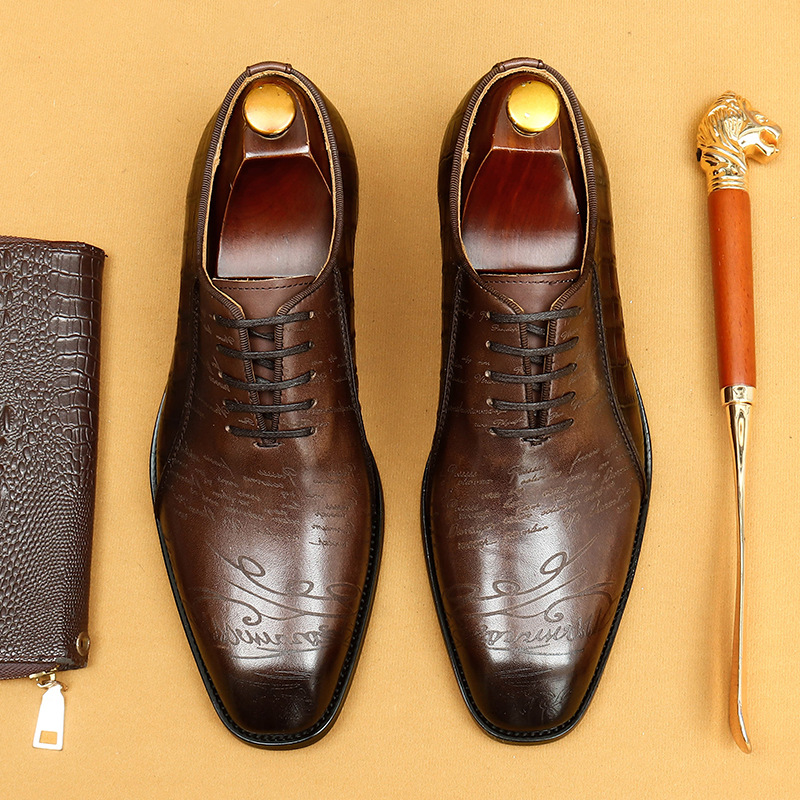 Top-grade cowhide crocodile pattern business formal men's leather shoes