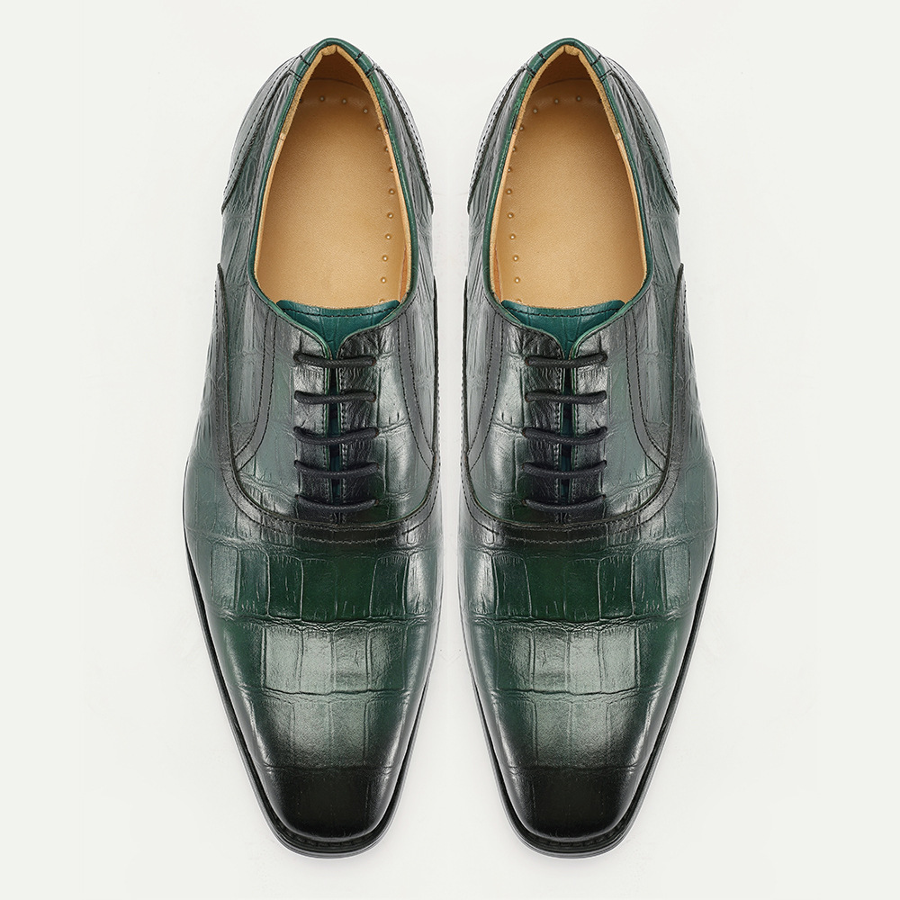 Fashion business casual men's green lace-up pointed leather shoes