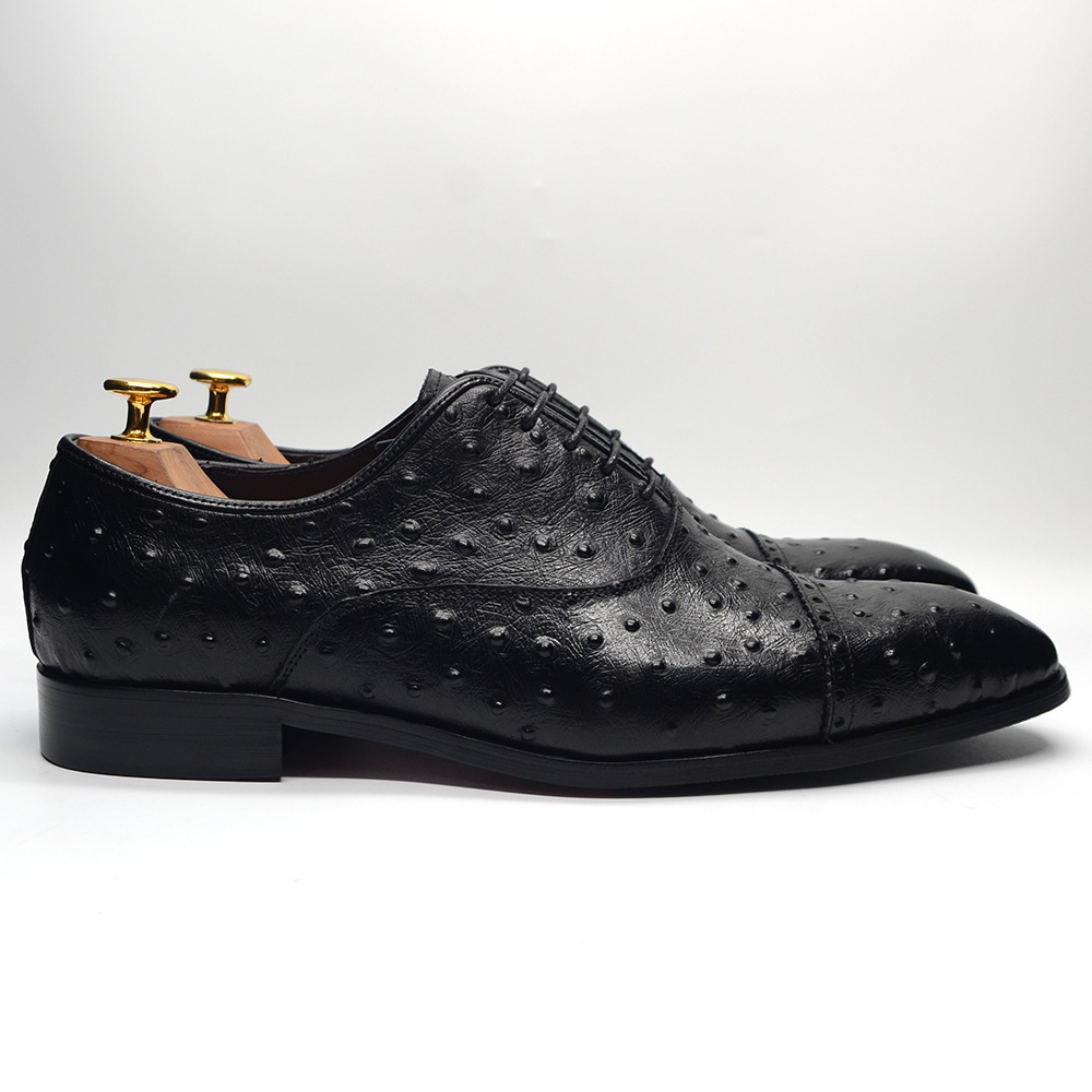 2024 new fashion ostrich leather men's genuine leather formal handmade first layer cowhide business leather shoes cross-border exclusive