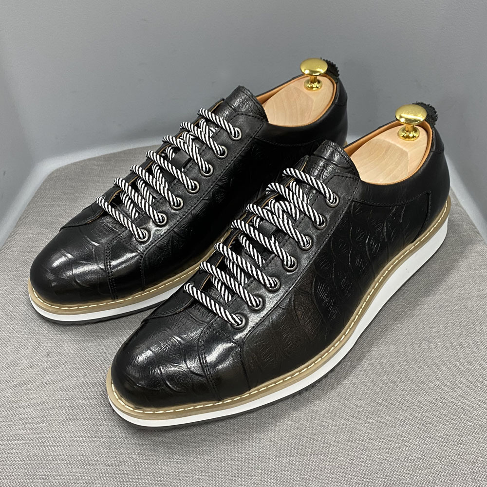 Casual leather shoes men's shoes genuine leather thick-soled daily shoes fashionable crocodile pattern embossed handmade shoes shoes men