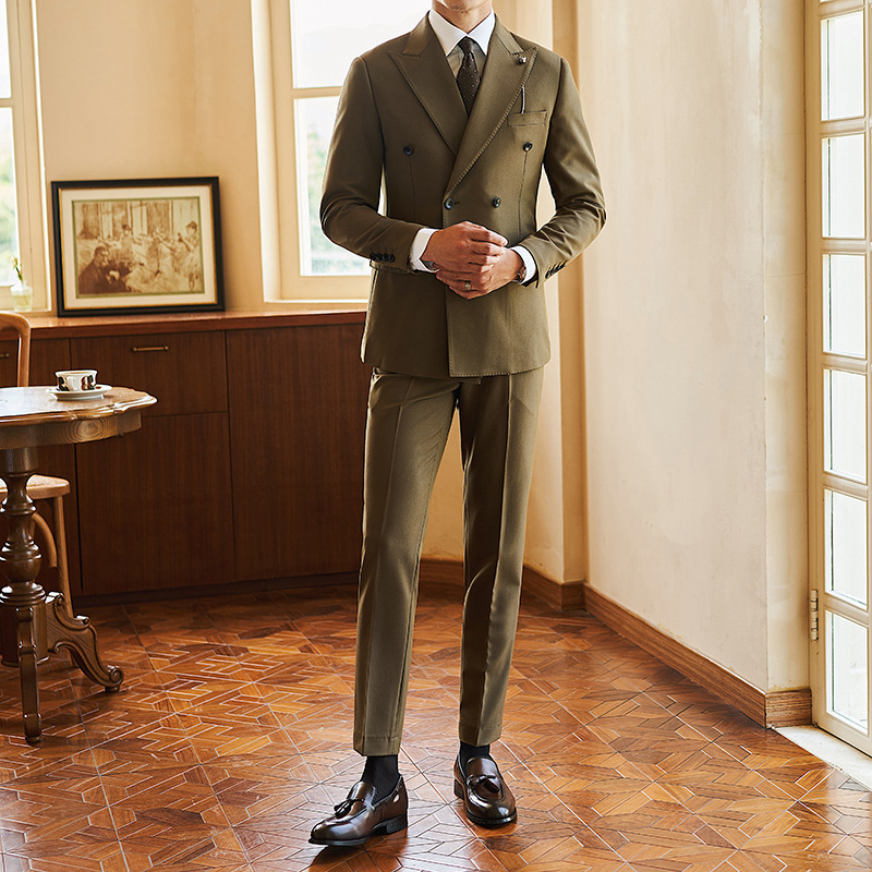 Hangzhou men's clothing high-end British style business formal suits double-breasted gentleman Naples peaked lapel suit
