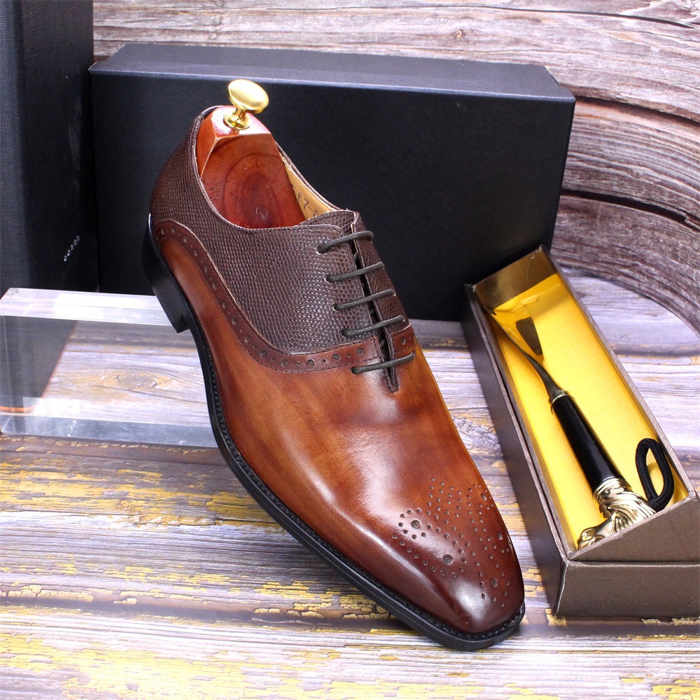 Brogue Oxford Men's Patchwork Plus Size Business Formal British Style Leather Shoes