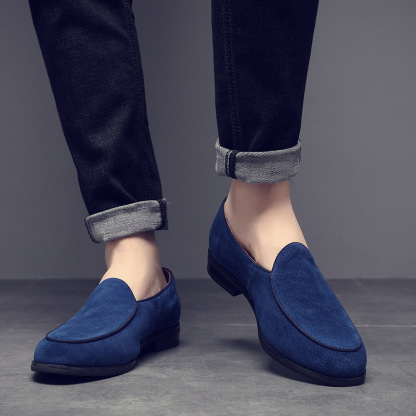 Men's suede loafers niche gentleman nubuck leather lace-free casual leather shoes