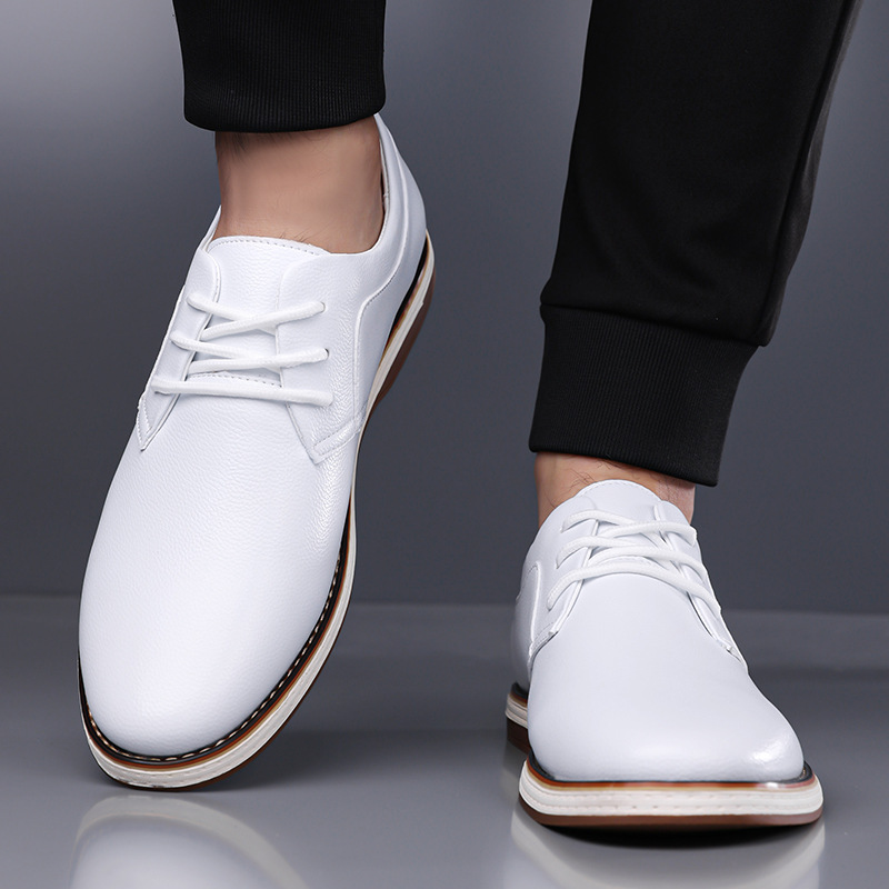 Men's Casual Leather Lace-Up Derby Shoes, Lightweight Business Casual Oxfords in Black / Brown / Blue / White / Sky Blue