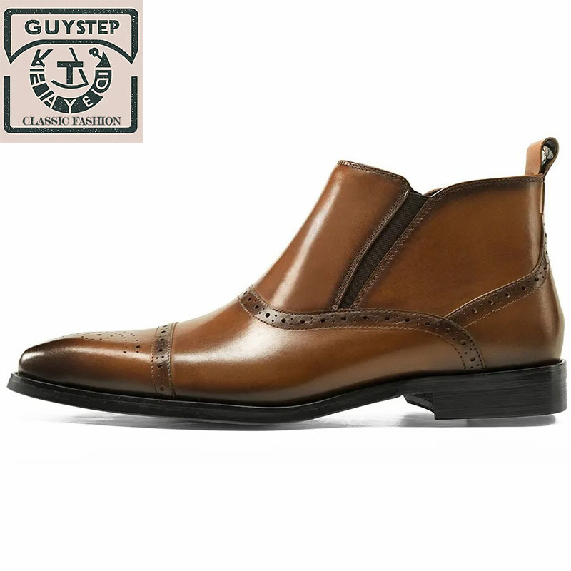 Men's high top carved leather Chelsea boots