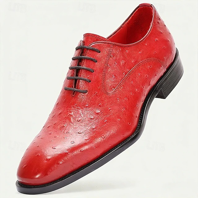 Men's genuine leather ostrich pattern Oxford shoes