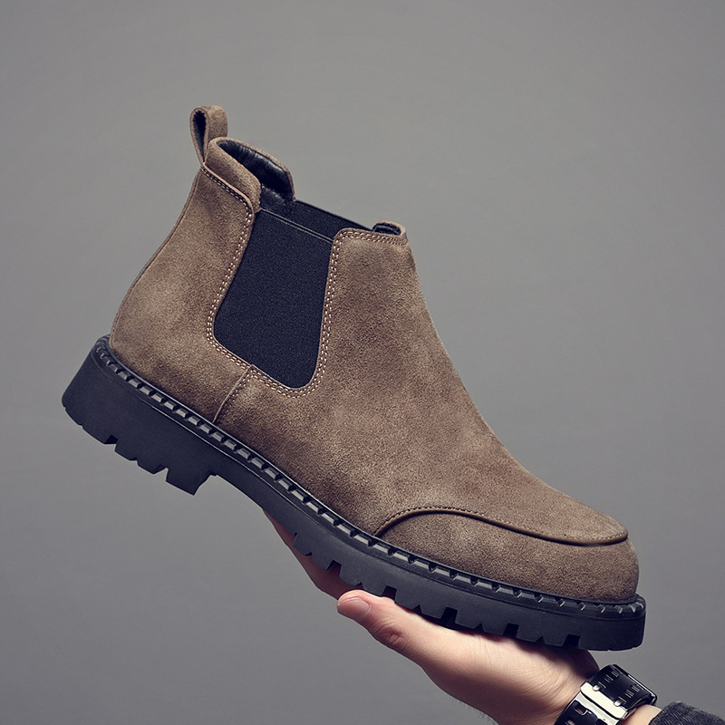 British suede Chelsea boots autumn and winter warm mid-cut round toe casual Martin boots