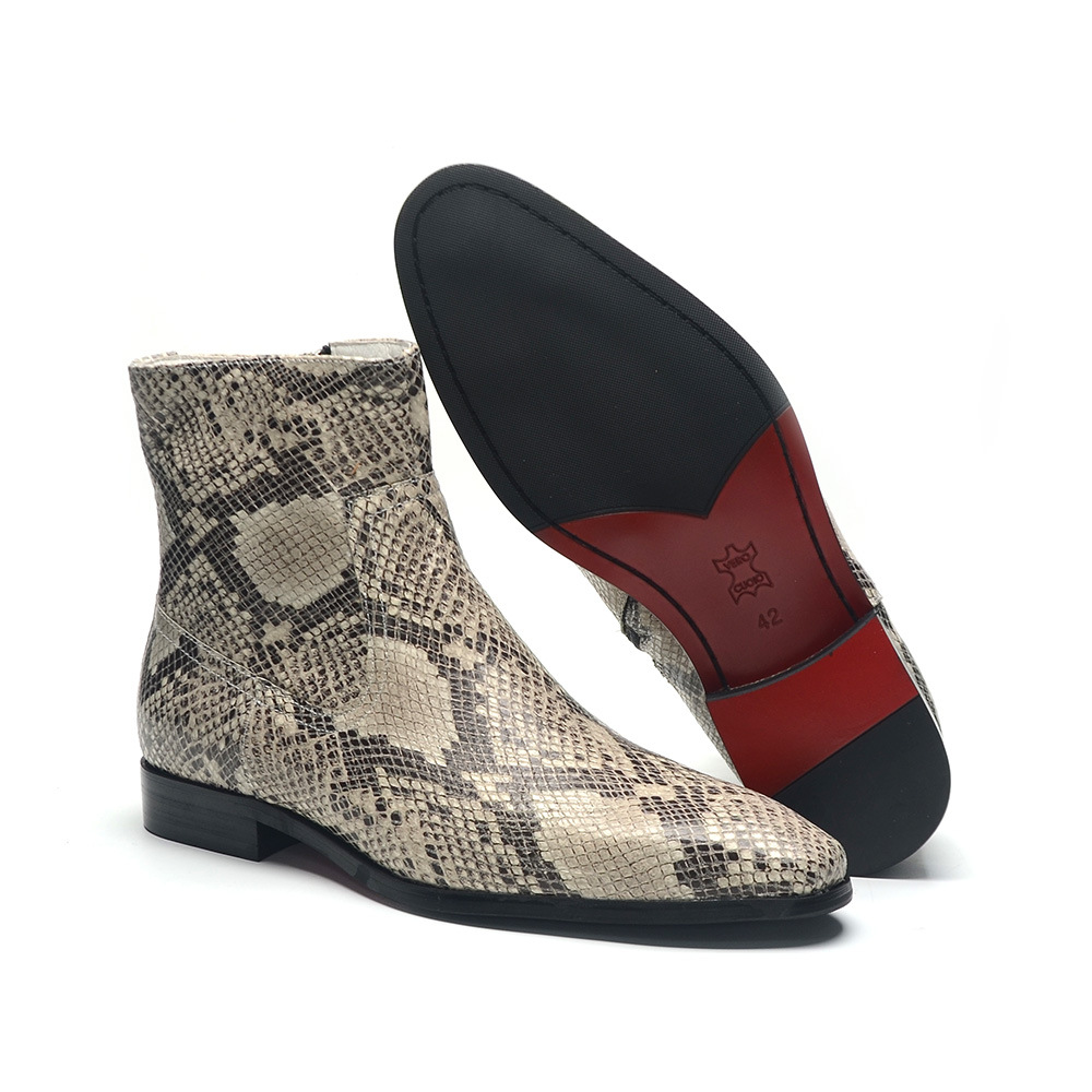 Men's 2025 new genuine leather snake pattern ankle boots, square toe, comfortable and soft, social and casual leather boots.
