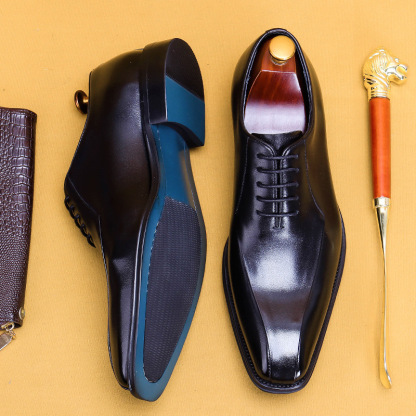 [Wholesale in bulk] Wholesale leather shoes for men, genuine leather formal shoes, pointed toe shoes, foreign trade, cross-border square toe Oxford shoes
