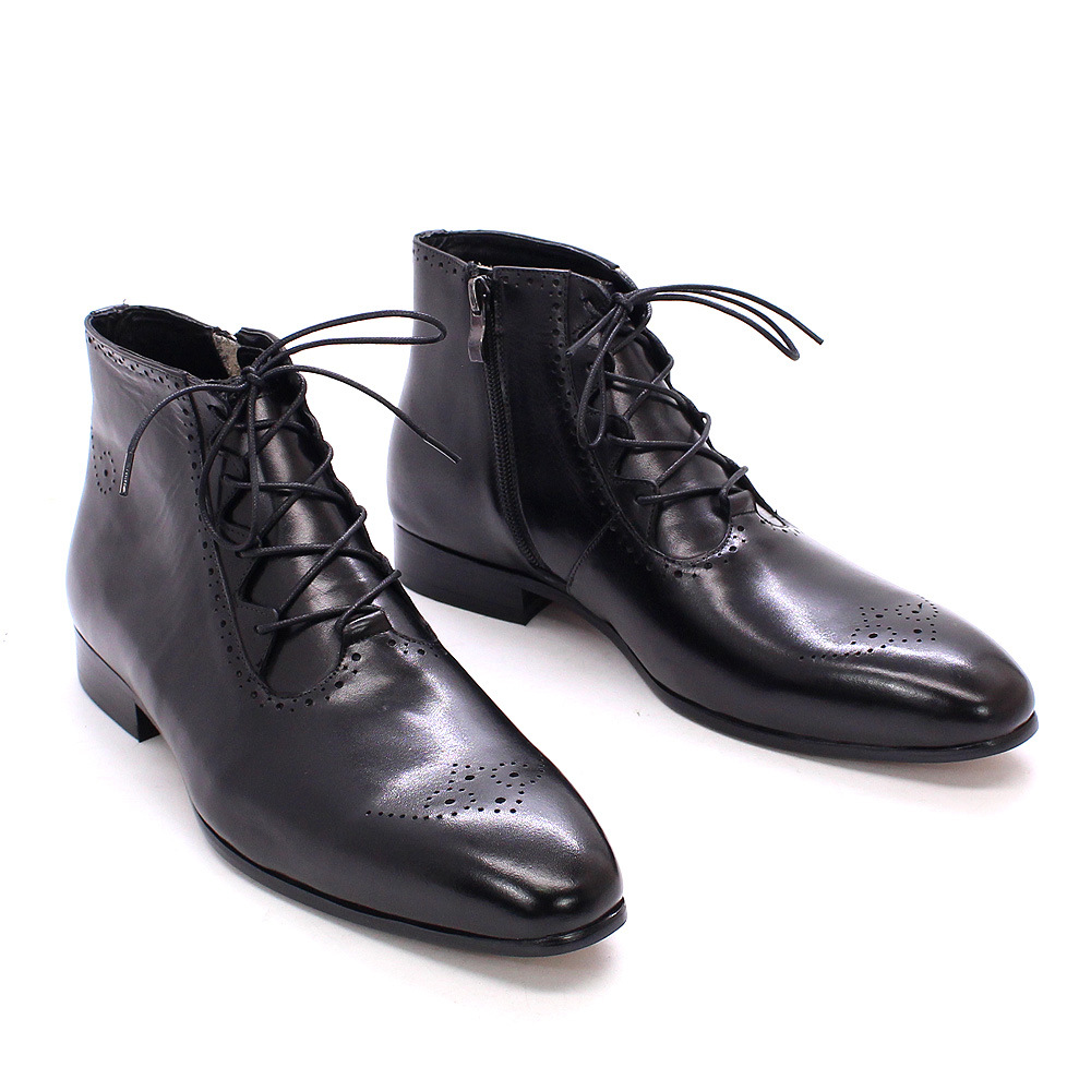 Men's classic handmade genuine leather ankle boots high-top pointed business boots