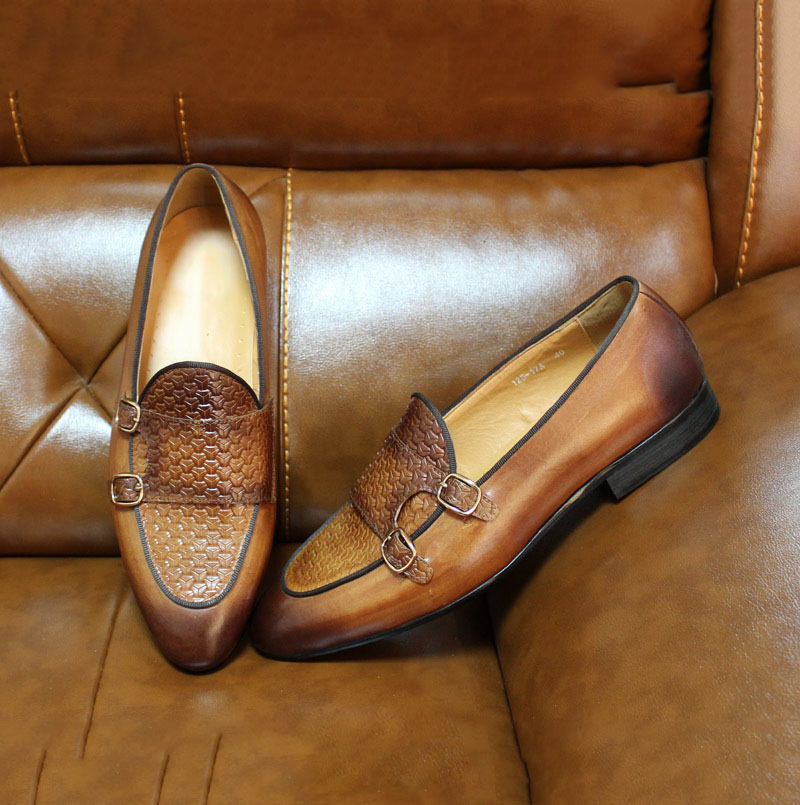 Men's double buckle casual genuine leather shoes