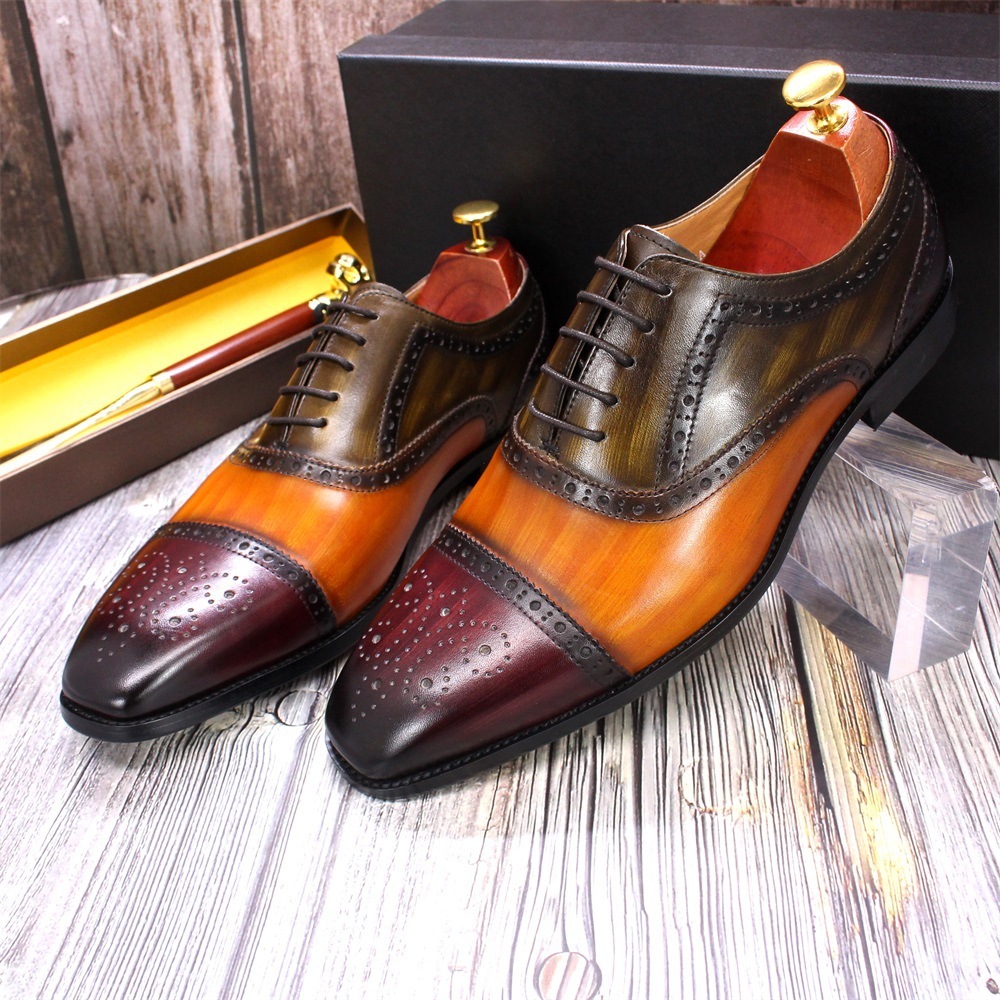 [Copy]Men's handmade high quality color matching top layer cowhide Oxford shoes
