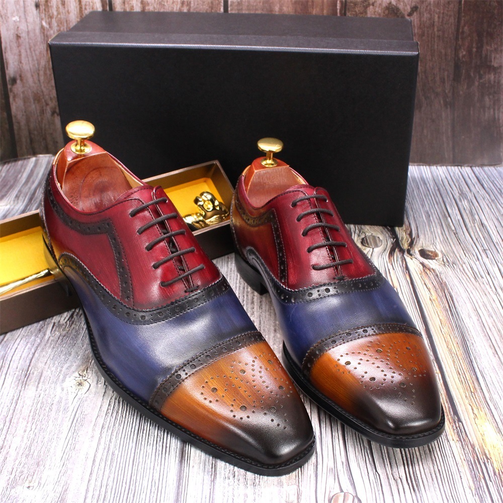[Copy]Men's handmade high quality color matching top layer cowhide Oxford shoes