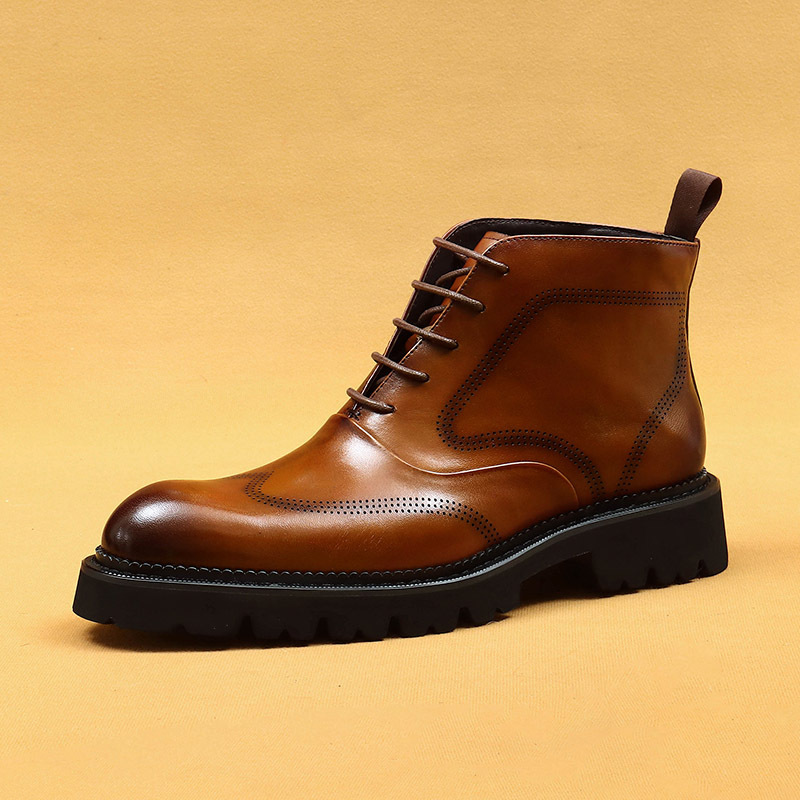 Men's Leather Ankle Boots in Black and Brown with Chunky Soles