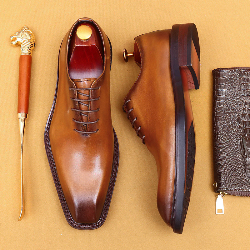 [Wholesale] Brown leather shoes for men, genuine leather, British high-end, polished color, business formal, wedding groom shoes