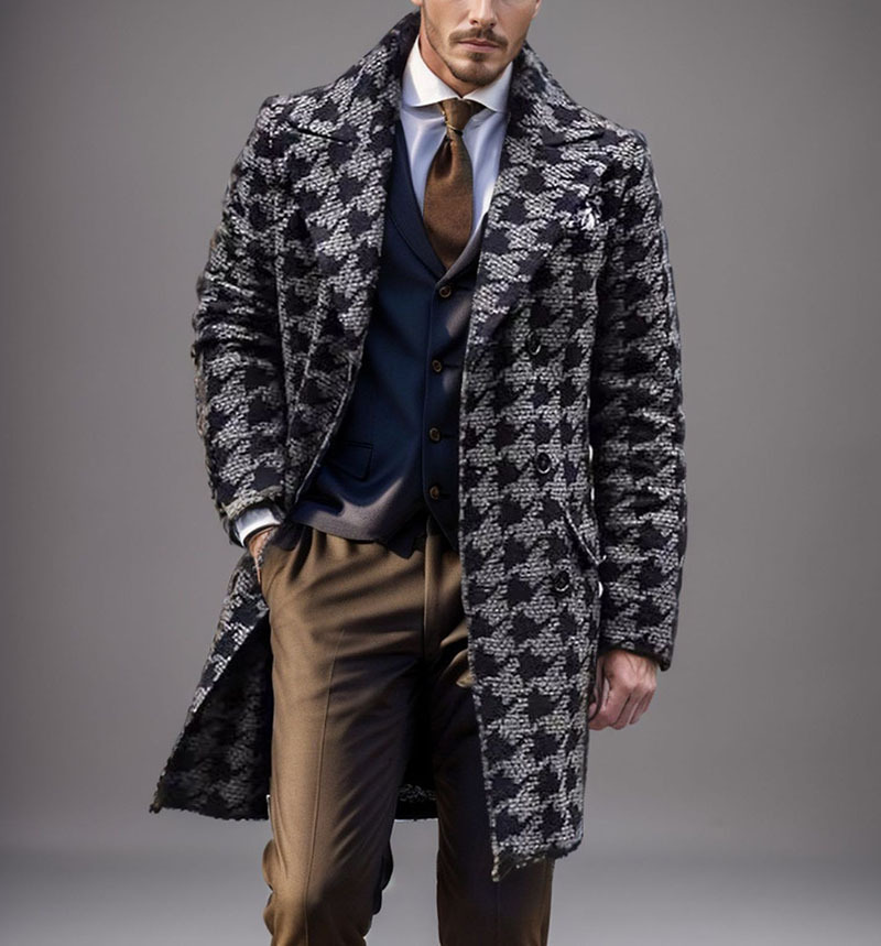 GUYSTEP™Men's mid-length double-breasted slim fit wool coat