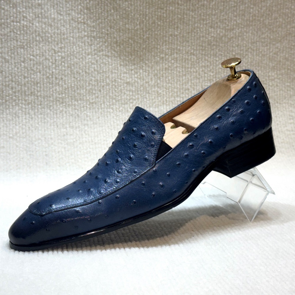 2025 new blue ostrich pattern light luxury leather loafers