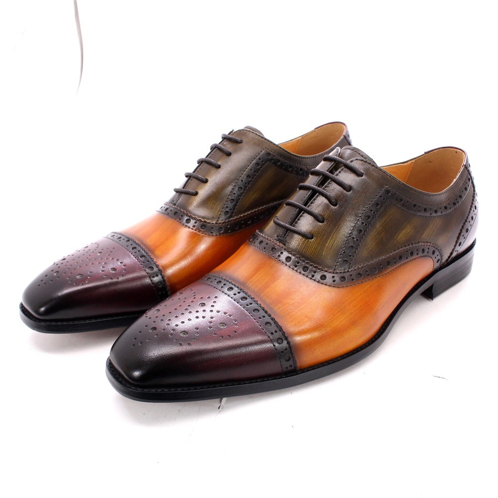 [Copy]Men's handmade high quality color matching top layer cowhide Oxford shoes