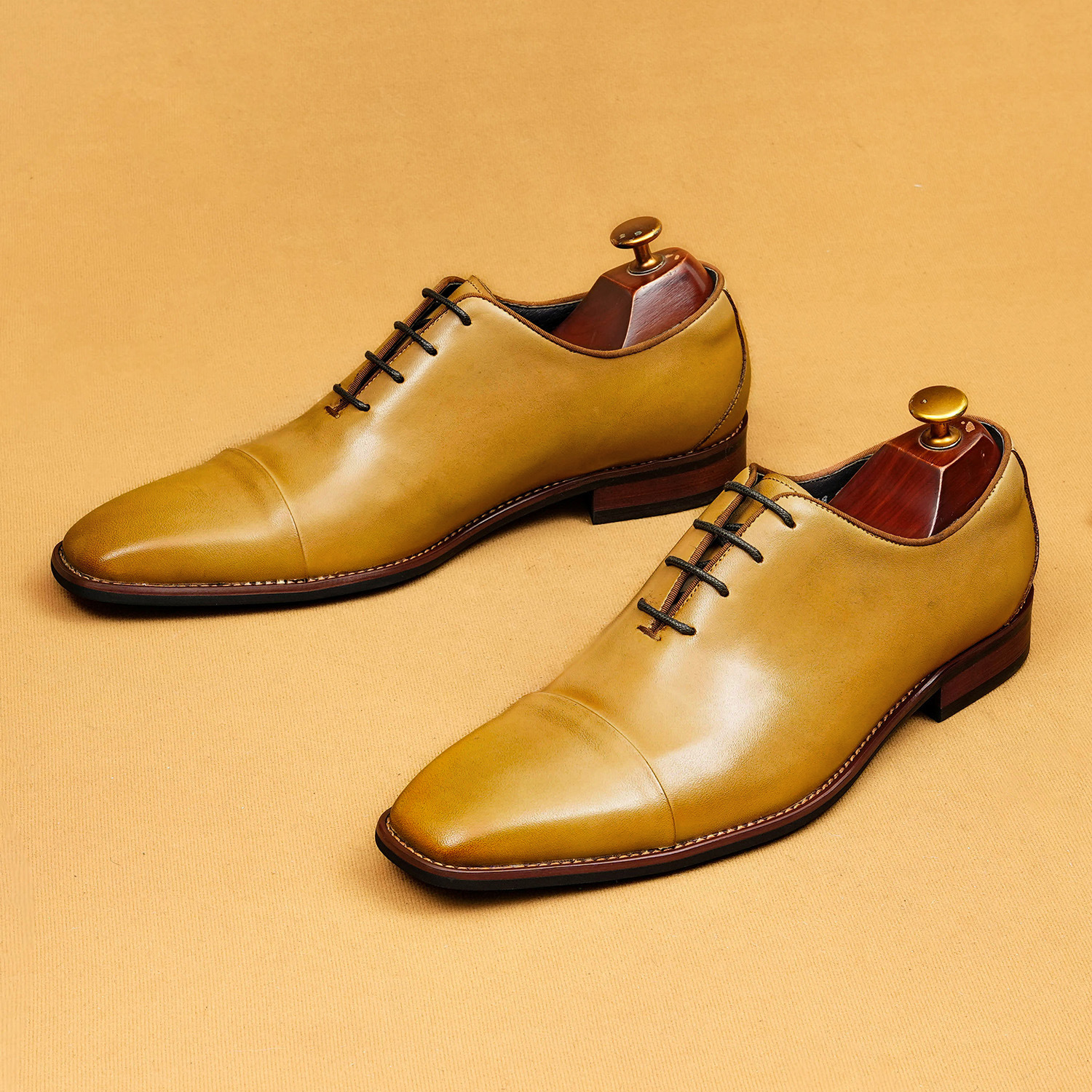 New men's brown genuine leather Oxford shoes
