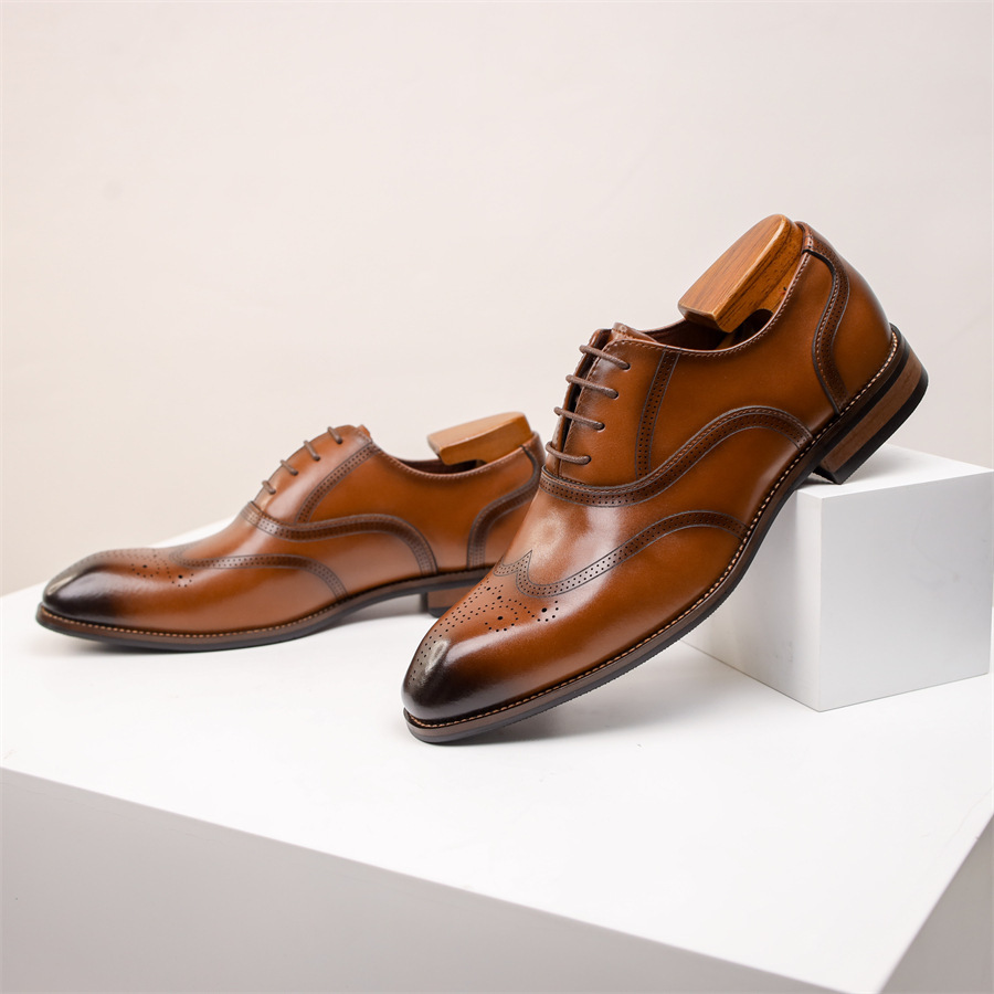 [Copy]Men's top layer cowhide color matching lace-up Oxford shoes