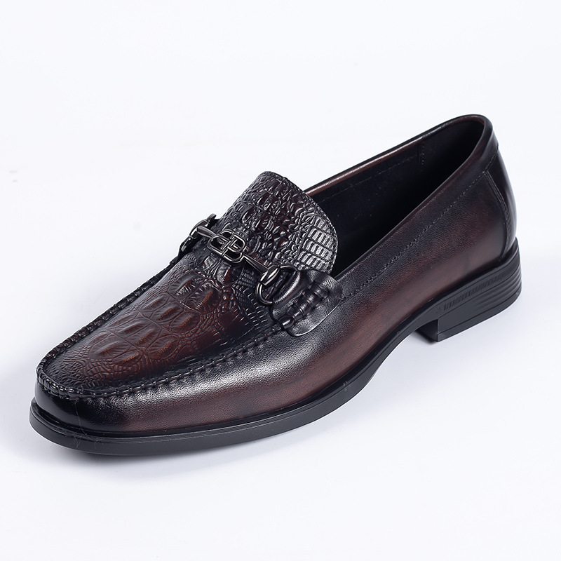 Men's leather shoes new style genuine leather loafers business casual formal leather shoes metal buckle crocodile pattern