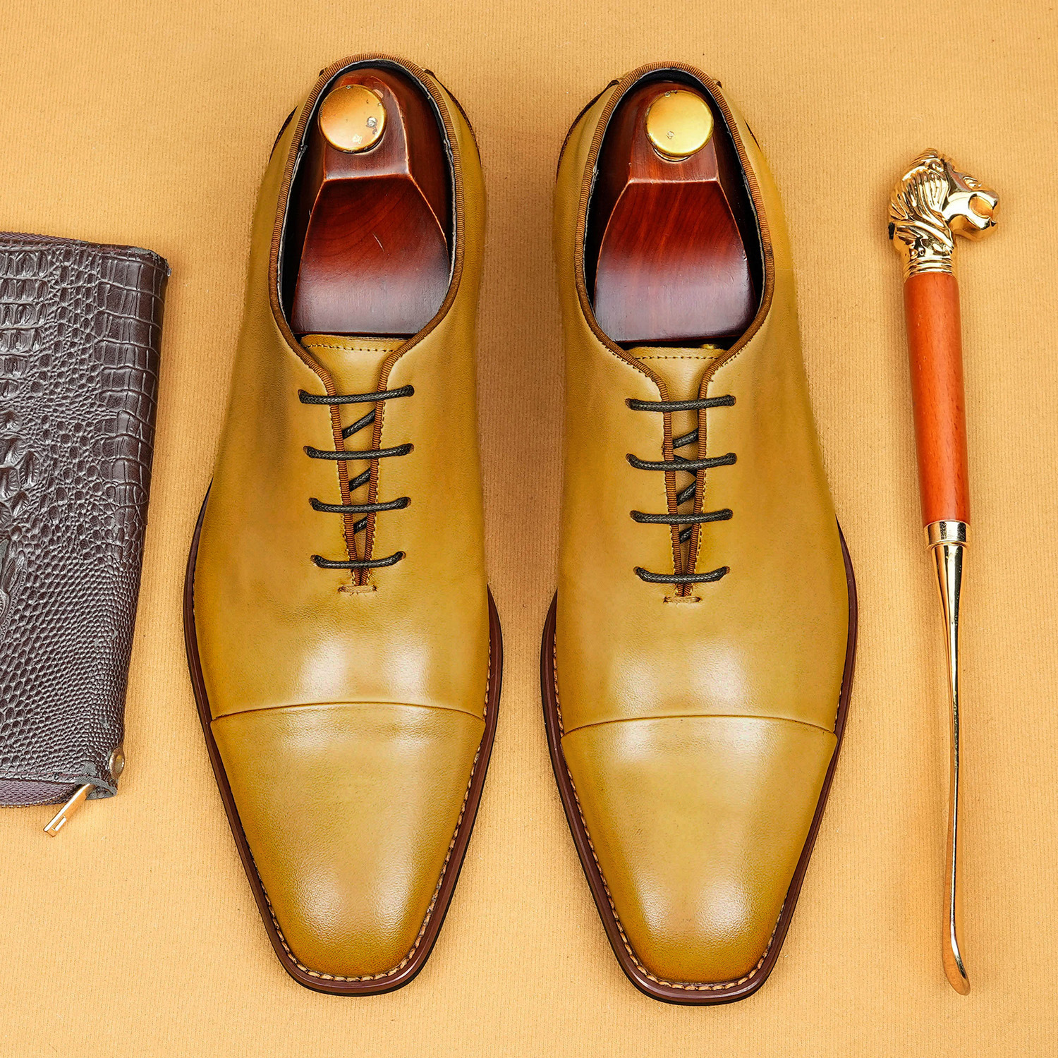 New men's brown genuine leather Oxford shoes