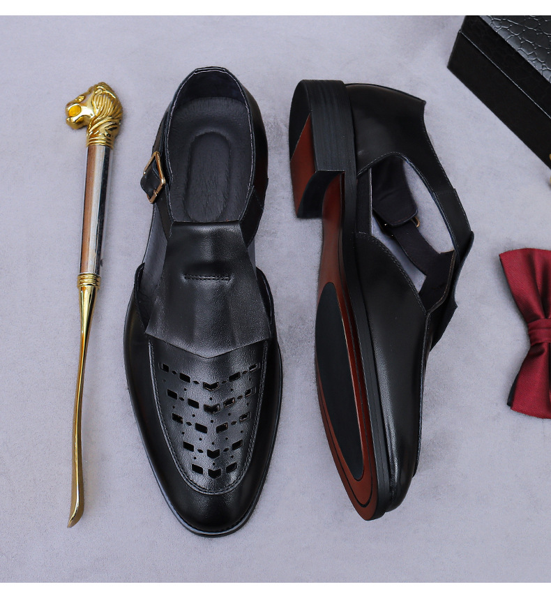 Summer men's retro hollow leather sandals