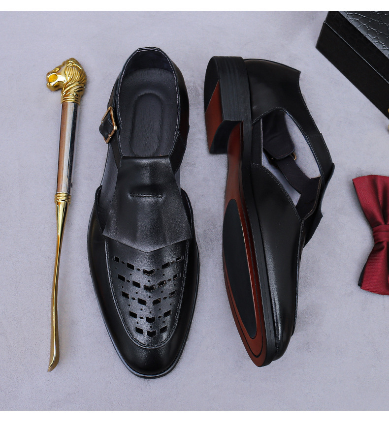 Summer men's retro hollow leather sandals