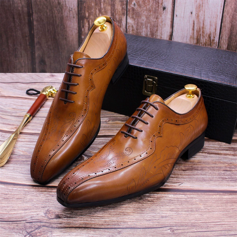 GUYSTEP™Men's business casual shoes brown carved Oxford shoes