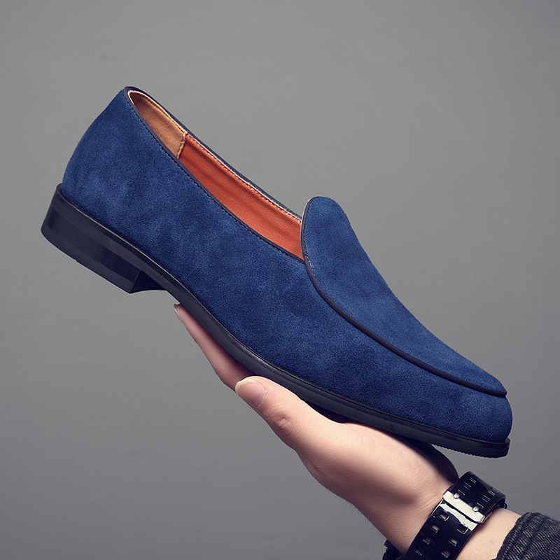 Men's suede loafers niche gentleman nubuck leather lace-free casual leather shoes