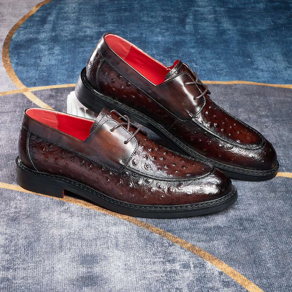 Ostrich pattern embossed business formal leather shoes