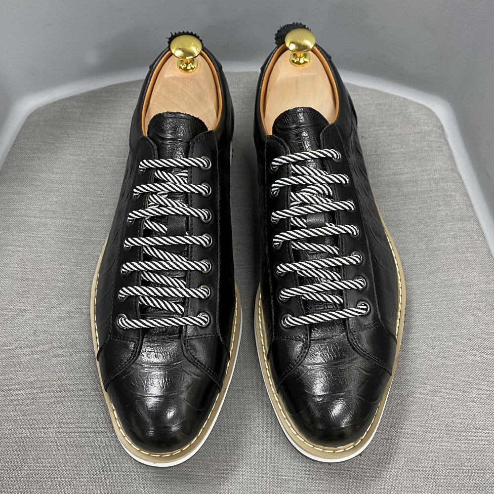 Casual leather shoes men's shoes genuine leather thick-soled daily shoes fashionable crocodile pattern embossed handmade shoes shoes men
