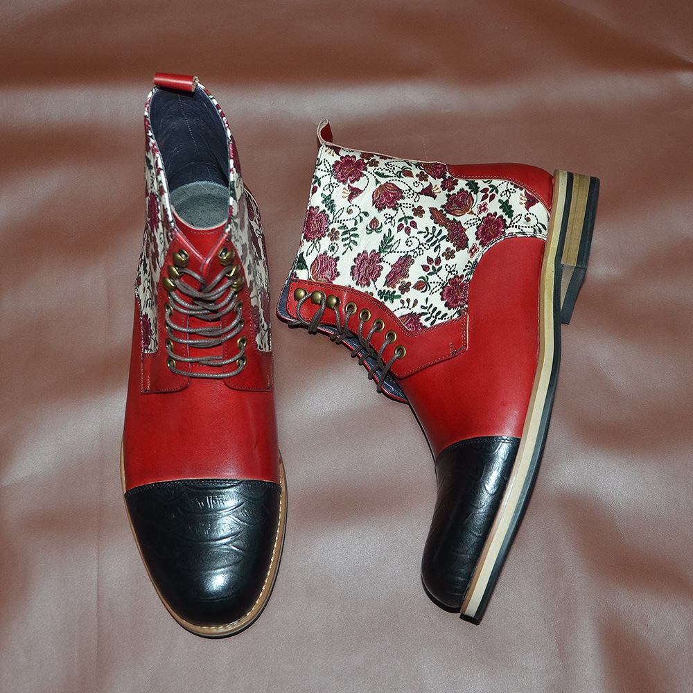 GUYSTEP™Men's handmade cowhide patchwork high top lace-up leather boots