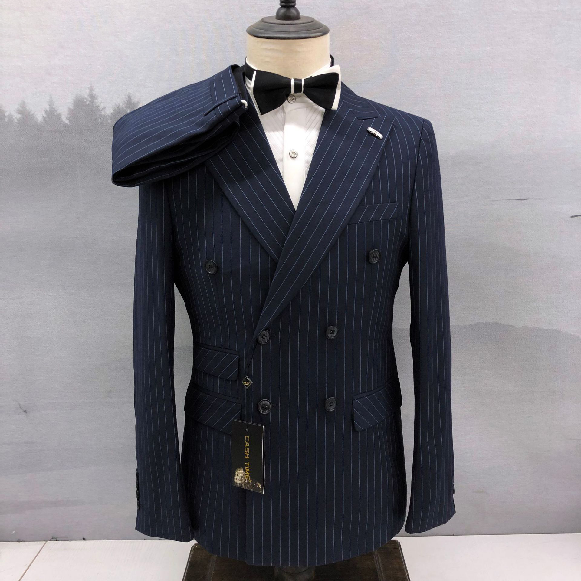 Slim-fit double-breasted two-piece men's business formal suit