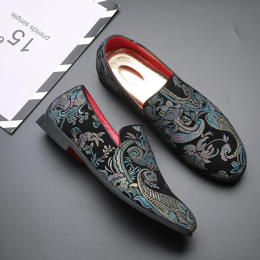 Red Sole Loafers for Men Slip-On Canvas Round Toe Handmade Fashion Business Men Shoes  Size 38-48
