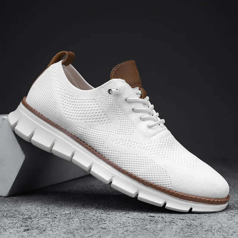 Men top design breathable leather mesh sneakers running shoes