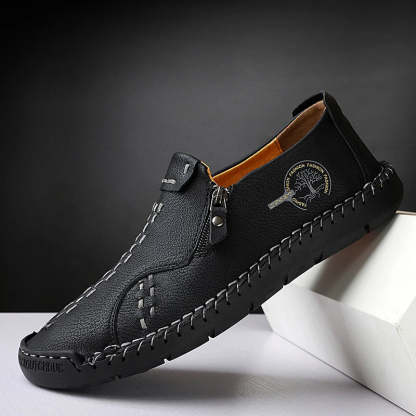 Men’s Casual Leather Slip-On Shoes with Side Zipper
