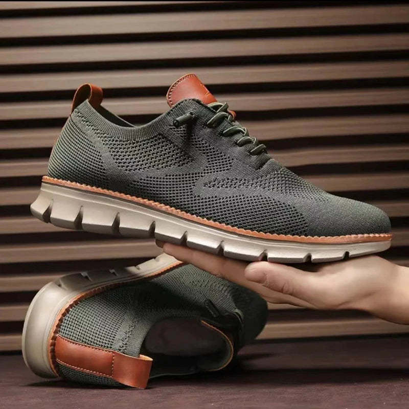 Men top design breathable leather mesh sneakers running shoes