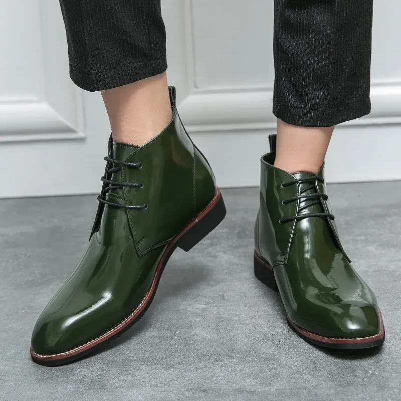 Patent Leather Luxury Brand Chelsea Designer Boots Wedding Dress Formal Man Ankle Business Winter Elegant Shoes for Men Footwear