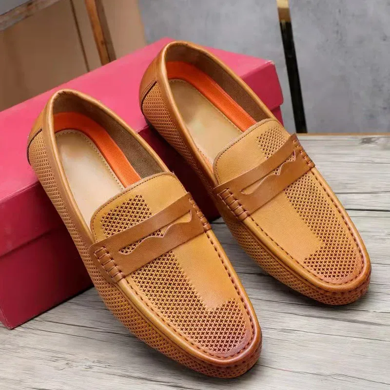 New Style Summer Genuine Leather Men Moccasins Loafers Slip On Hollow Out Breathable Men Soft Casual Leather Shoes Size 38-46