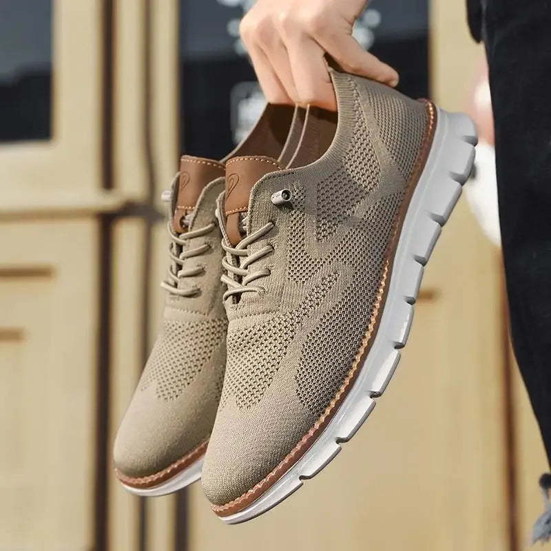 Men top design breathable leather mesh sneakers running shoes