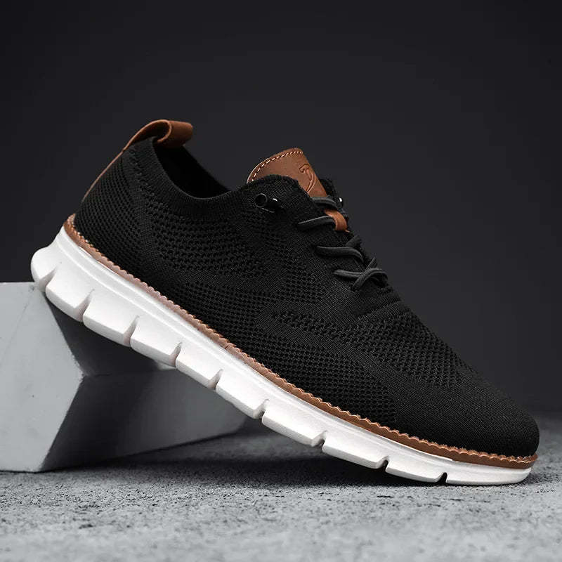 Men top design breathable leather mesh sneakers running shoes