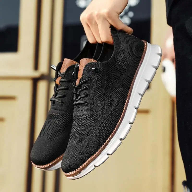 Men top design breathable leather mesh sneakers running shoes