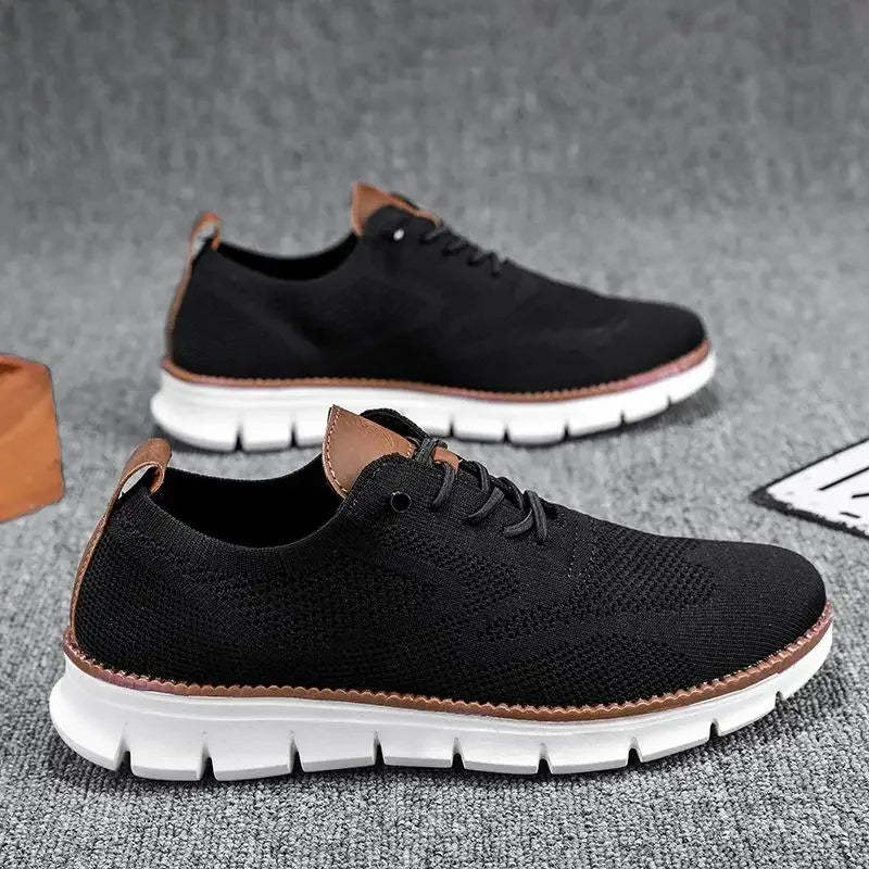 Men top design breathable leather mesh sneakers running shoes