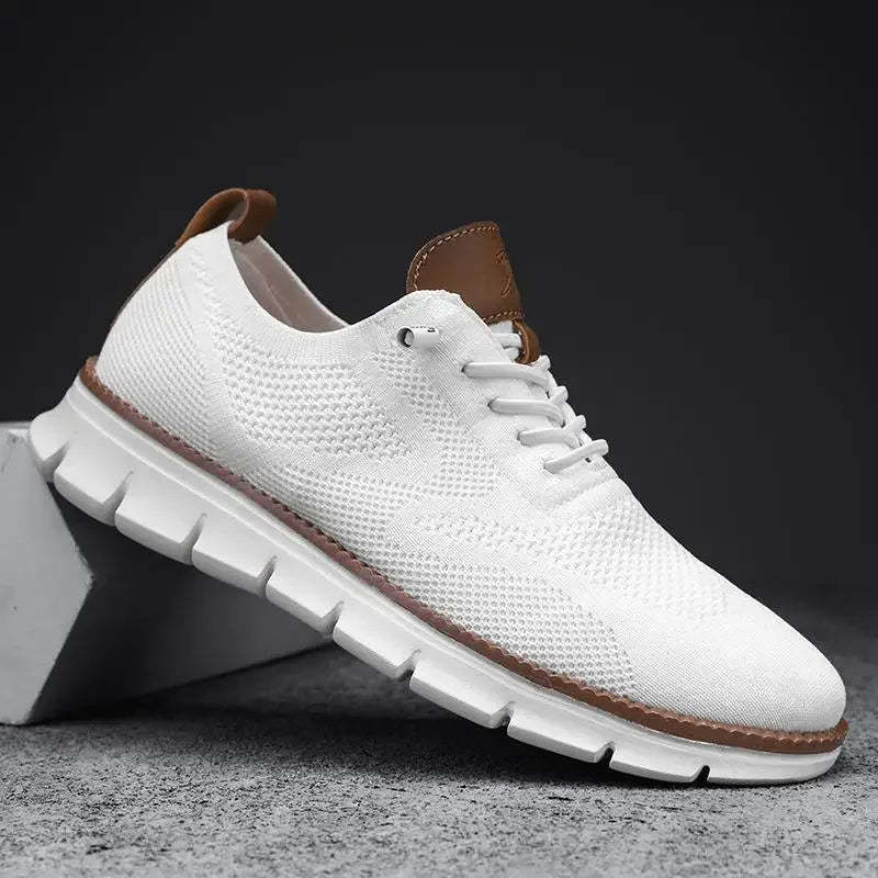 Men top design breathable leather mesh sneakers running shoes