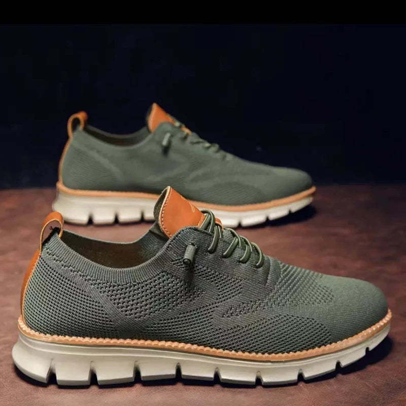Men top design breathable leather mesh sneakers running shoes