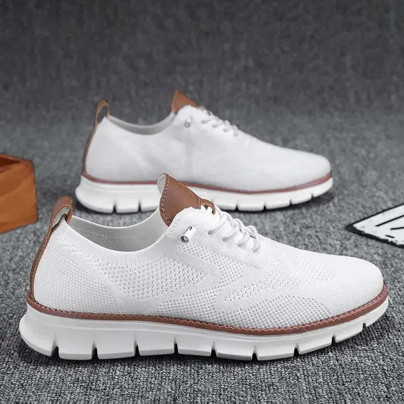 Men top design breathable leather mesh sneakers running shoes