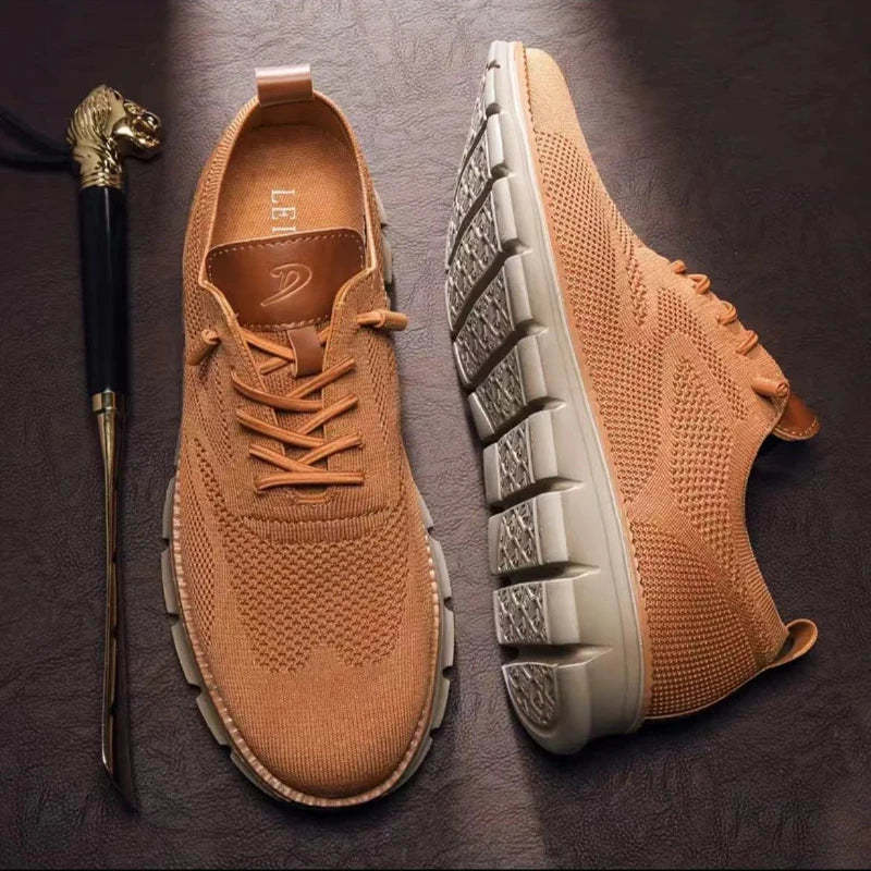 Men top design breathable leather mesh sneakers running shoes